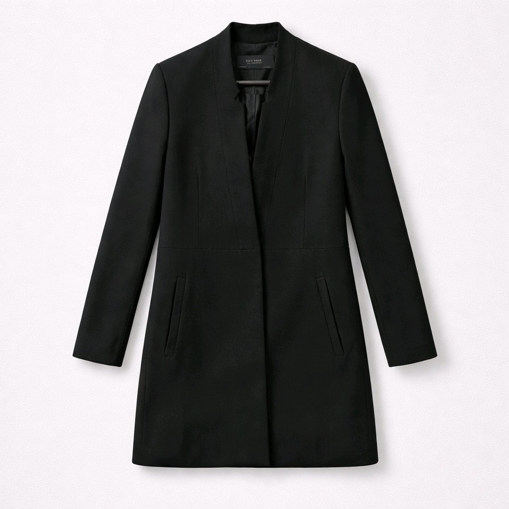Zara Basic Collection Black Inverted Lapel Longli… - image 2